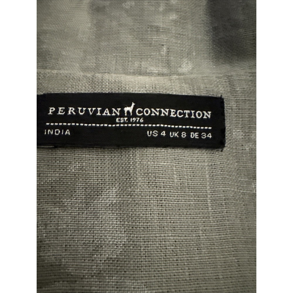 PERUVIAN CONNECTION 100% Linen Duster Jacket Mid Length Floral EUC Size US 4 - Picture 2 of 10